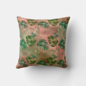 緑の熱帯葉虹色ピンクテラコッタ クッション (裏面)