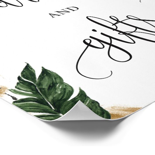 緑の熱帯葉金ゴールドカードとギフトのサイン ポスター (角)