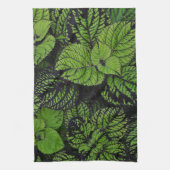 緑の熱帯葉 キッチンタオル (縦)