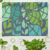 緑の熱帯葉  キッチンタオル (折り畳み)