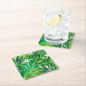 緑の熱帯葉 スクエアペーパーコースター (インサイチュ)