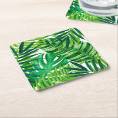 緑の熱帯葉 スクエアペーパーコースター (アングル)