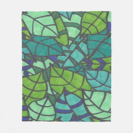緑の熱帯葉 フリースブランケット (正面)