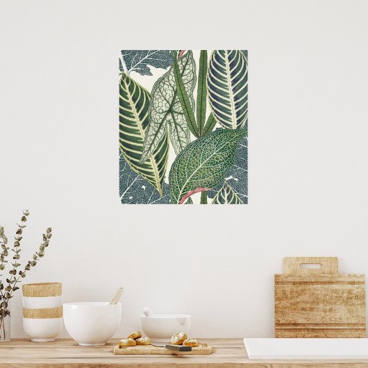 緑の熱帯葉 ポスター (キッチン)