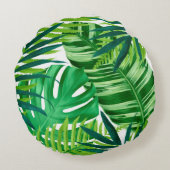 緑の熱帯葉 ラウンドクッション (裏面)