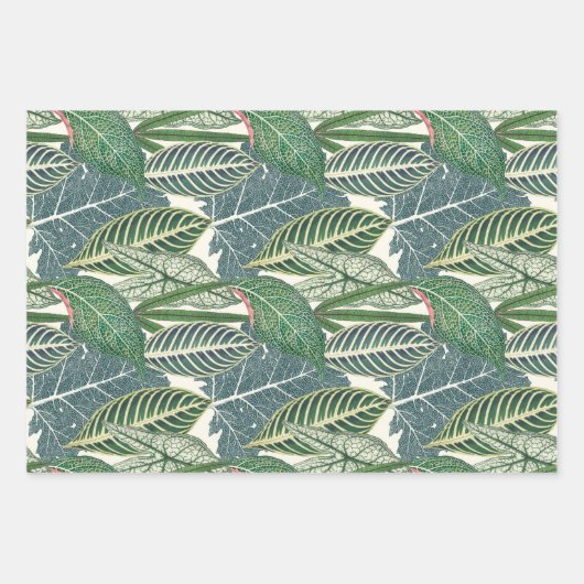 緑の熱帯葉 ラッピングペーパーシート (正面)