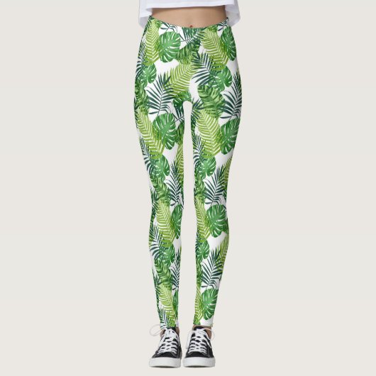 緑の熱帯葉 レギンス (正面)