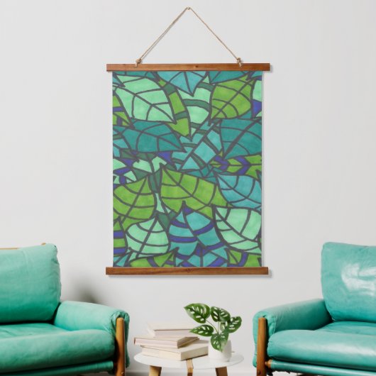 緑の熱帯葉 吊り下げ型タペストリー (リビング)