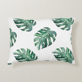 緑の熱帯葉、水彩パターン アクセントクッション