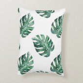 緑の熱帯葉、水彩パターン アクセントクッション (裏面(縦))