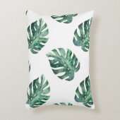 緑の熱帯葉、水彩パターン アクセントクッション (正面(垂直))