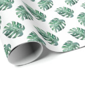 緑の熱帯葉、水彩パターン ラッピングペーパー (ロールコーナー)