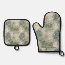 緑の熱帯葉 鍋つかみ&鍋敷きセット