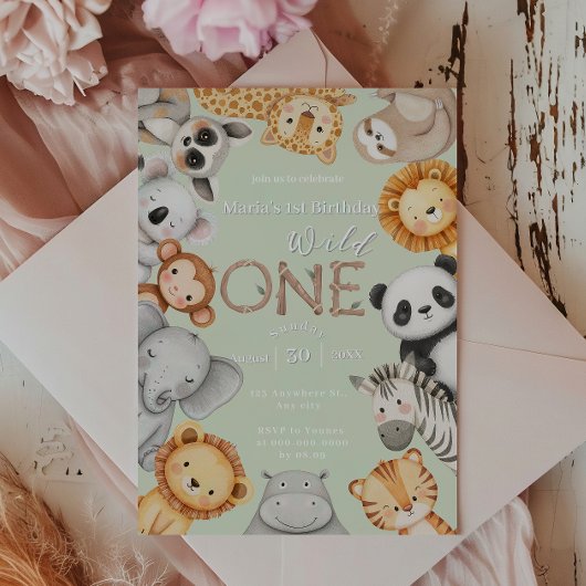 緑の熱帯野生のワンジャングルサファリ動物 招待状