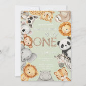 緑の熱帯野生のワンジャングルサファリ動物 招待状 (正面)