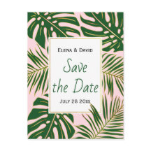 緑の熱帯離れのピンクの結婚式を保存する