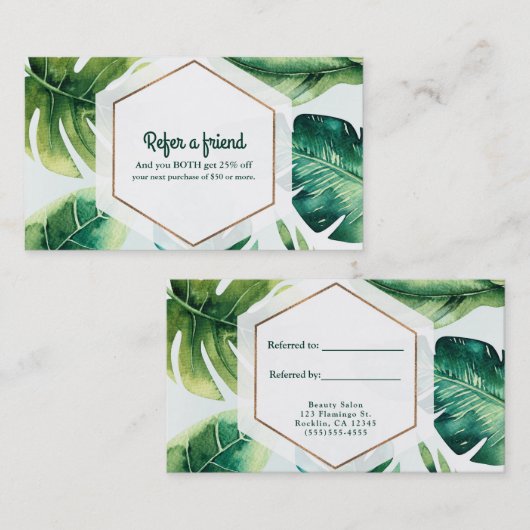 緑の熱帯離れの白エレガントい友達を参照 紹介カード (正面/裏面)