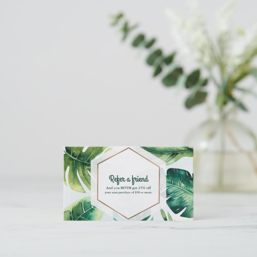 緑の熱帯離れの白エレガントい友達を参照 紹介カード (スタンド正面)