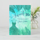 緑の熱帯離れ国のドレスsweet sixteen 招待状 (スタンド正面)