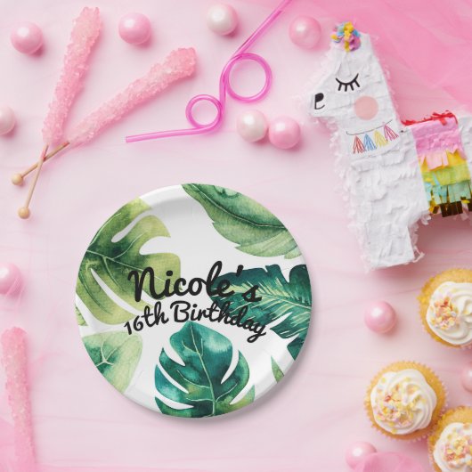 緑の熱帯離れ白夏エレガントのパーティー ペーパープレート (パーティー)