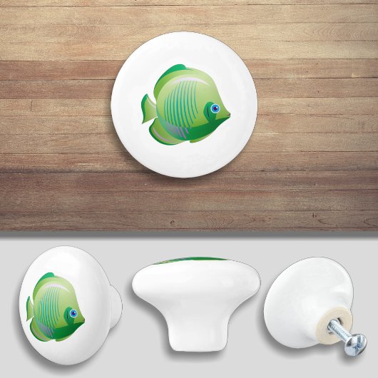緑の熱帯魚の漫画のキャビネットのノブのドアのプル セラミックノブ