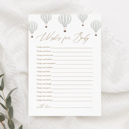 緑の熱気球の赤ちゃんシャワーのベビー 招待状