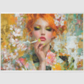 緑の爪、 ネイルとタバコのデコパージュ付きレッドヘッド 薄葉紙 (正面)