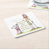 緑の牧草地に横たわる スクエアペーパーコースター (アングル)