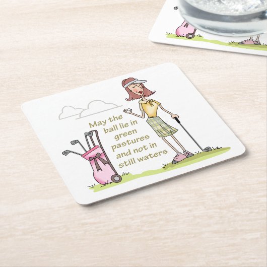 緑の牧草地に横たわる スクエアペーパーコースター (アングル)