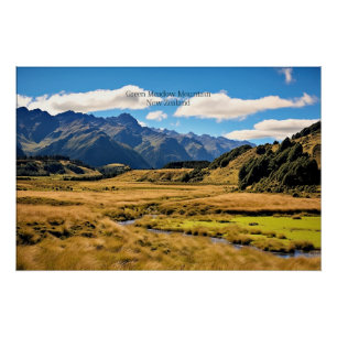 緑の牧草地の山/AI生成、 ポスター