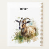 緑の牧草地の水の色のカスタマイズ可能なヤギ プランナー手帳 (裏面)