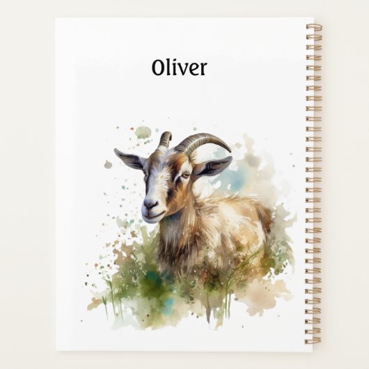 緑の牧草地の水の色のカスタマイズ可能なヤギ プランナー手帳 (裏面)