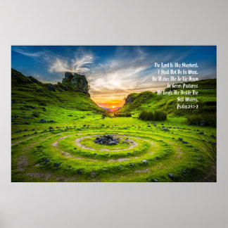 "緑の牧草地"詩篇23:1-2油を注いだ預言者 ポスター