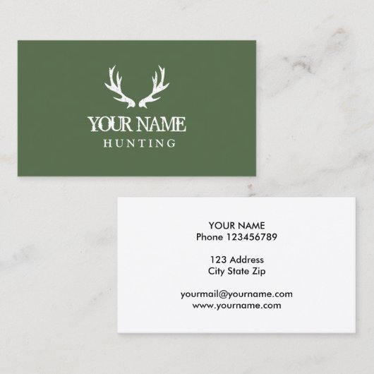 緑の狩りのシカの枝角の名刺のテンプレート 名刺 (正面/裏面)