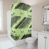 緑の猫が子供のシャワーカーテンを着る シャワーカーテン (インサイチュ)