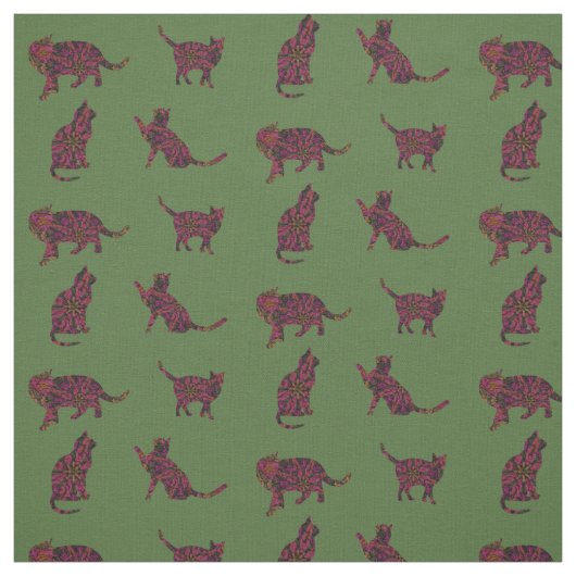 緑の猫 ファブリック (見本)
