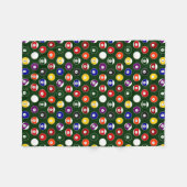 緑の玉突の玉のビリヤードパターン フリースブランケット (正面(横))