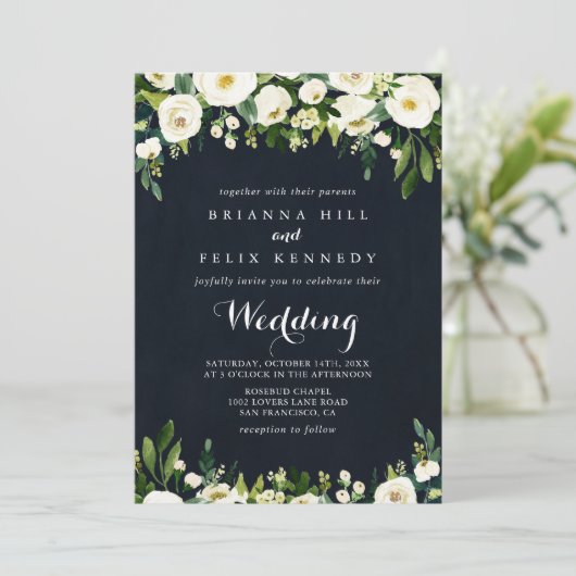 緑の王室のフローラブルー表結婚裏 招待状 (スタンド正面)