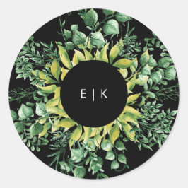 緑の生葉モダン結婚の ラウンドシール