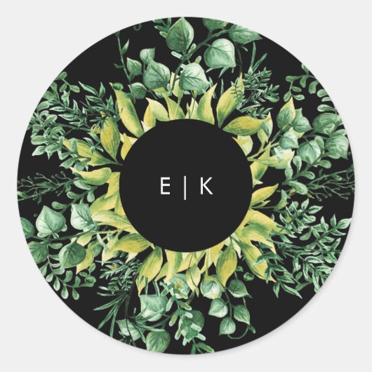 緑の生葉モダン結婚の ラウンドシール (正面)