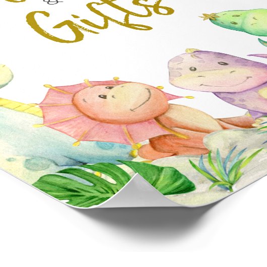 緑の男の子の恐竜の赤ちゃんシャワーの本とギフト ポスター (角)