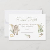 緑の男の子の赤ちゃんシャワーおむつラッフルカード 招待状 (正面)