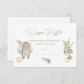 緑の男の子の赤ちゃんシャワーおむつラッフルカード 招待状 (正面/裏面)