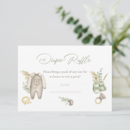 緑の男の子の赤ちゃんシャワーおむつラッフルカード 招待状