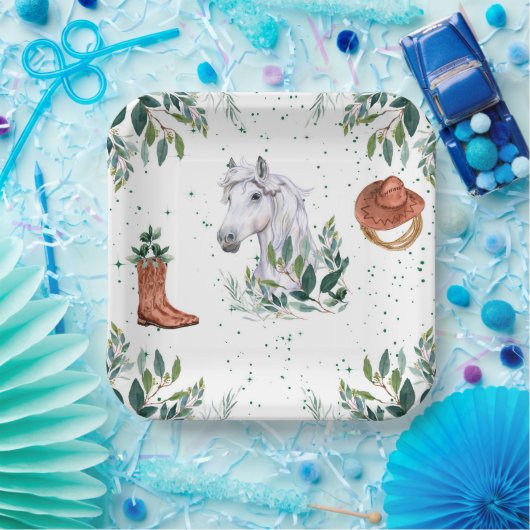 緑の男の子の馬の誕生日パーティー ペーパープレート (パーティー)