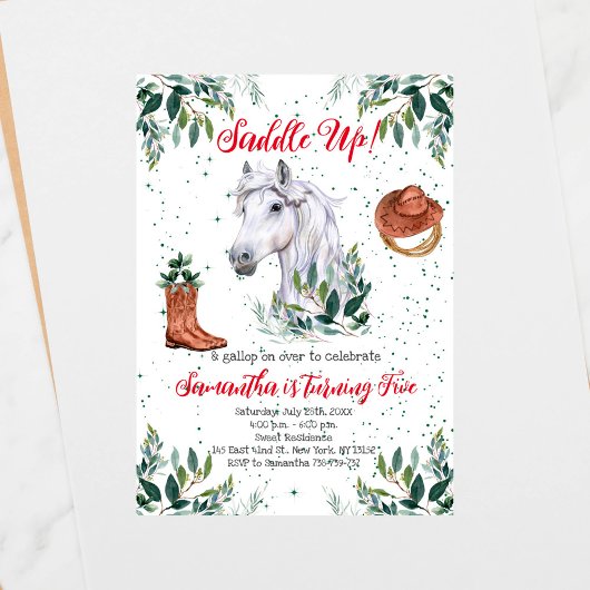 緑の男の子の馬の誕生日パーティー 招待状