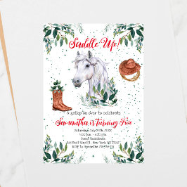 緑の男の子の馬の誕生日パーティー 招待状