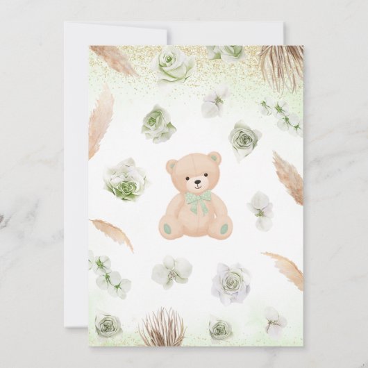 緑の男女兼用クマBOHOベビーシャワー 招待状 (裏面)
