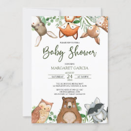 緑の男女兼用森の赤ちゃんシャワーの招待客 招待状