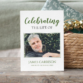 緑の白いエレガント葬儀祈りの言葉カード付き写真 エンクロージャーカード